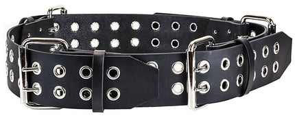 BT141 BLACK LEATHER DOUBLE EYELET BUCKLE LINK BELT
