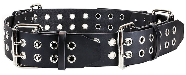 BT141 BLACK LEATHER DOUBLE EYELET BUCKLE LINK BELT