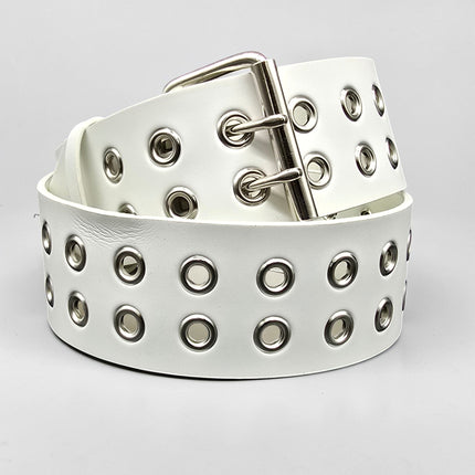 BT141WT WHITE LEATHER 2 1/2" WIDE BELT WITH EYELETS