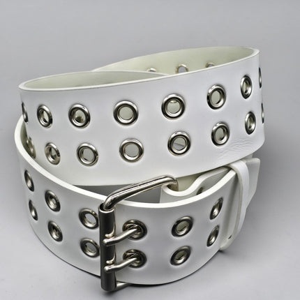 BT141WT WHITE LEATHER 2 1/2" WIDE BELT WITH EYELETS