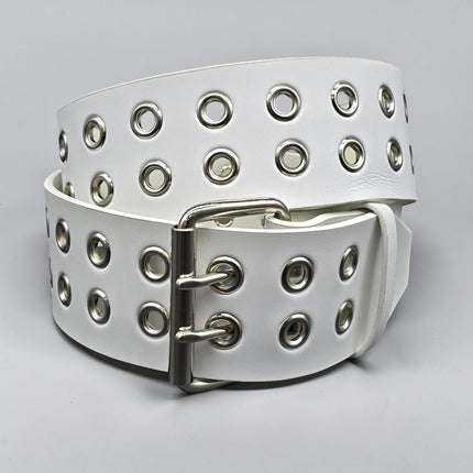 BT141WT WHITE LEATHER 2 1/2" WIDE BELT WITH EYELETS