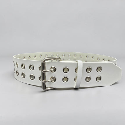 BT141WT WHITE LEATHER 2 1/2" WIDE BELT WITH EYELETS