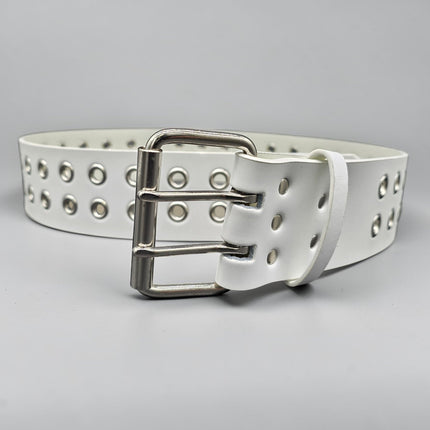 BT141WT WHITE LEATHER 2 1/2" WIDE BELT WITH EYELETS
