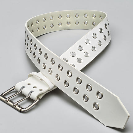 BT141WT WHITE LEATHER 2 1/2" WIDE BELT WITH EYELETS