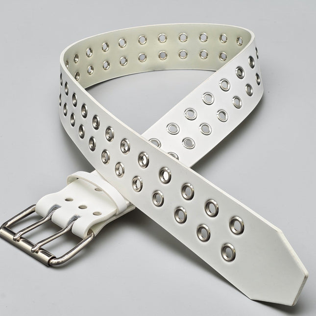 BT141WT WHITE LEATHER 2 1/2" WIDE BELT WITH EYELETS