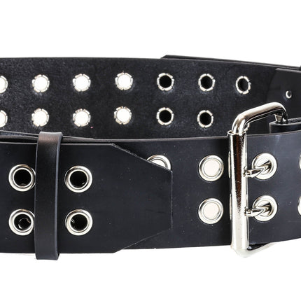 BT141 BLACK LEATHER DOUBLE EYELET BUCKLE LINK BELT