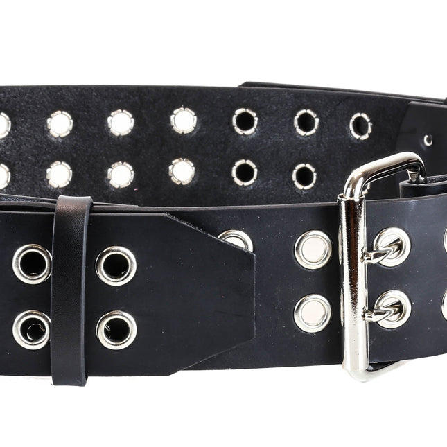 BT141 BLACK LEATHER DOUBLE EYELET BUCKLE LINK BELT