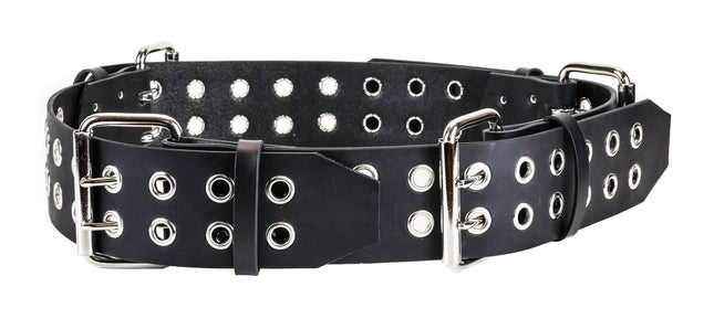 BT141 BLACK LEATHER DOUBLE EYELET BUCKLE LINK BELT