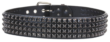 BT143-BS 4 ROW BLACK PYRAMID STUD BLACK LEATHER BELT