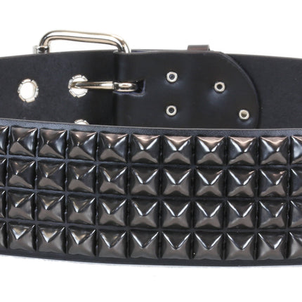 BT143-BS 4 ROW BLACK PYRAMID STUD BLACK LEATHER BELT