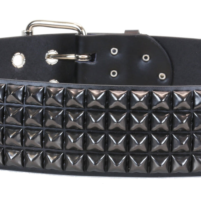 BT143-BS 4 ROW BLACK PYRAMID STUD BLACK LEATHER BELT
