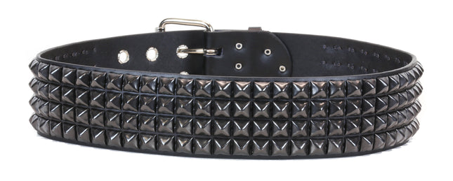 BT143-BS 4 ROW BLACK PYRAMID STUD BLACK LEATHER BELT
