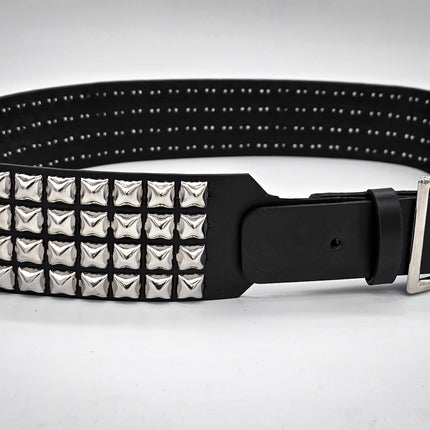 BT143B-GB 4 ROW PYRAMID STUDDED BELT WITH NARROW HEAD GARRISON BUCKLE