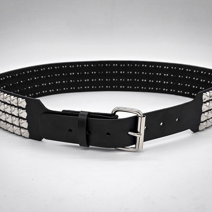 BT143B-SIL 4 ROW PYRAMID STUDDED BELT WITH NARROW HEAD ROLLER BUCKLE
