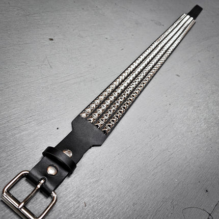 BT143B-SIL 4 ROW PYRAMID STUDDED BELT WITH NARROW HEAD ROLLER BUCKLE