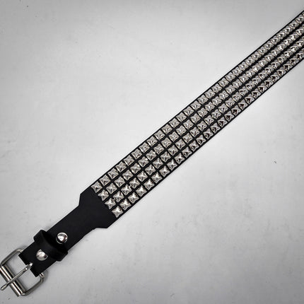 BT143B-SIL 4 ROW PYRAMID STUDDED BELT WITH NARROW HEAD ROLLER BUCKLE