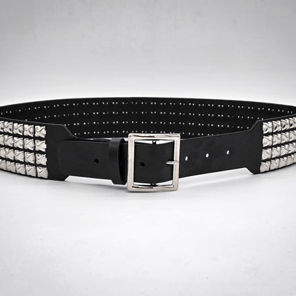 BT143B-GB 4 ROW PYRAMID STUDDED BELT WITH NARROW HEAD GARRISON BUCKLE