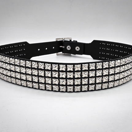 BT143B-GB 4 ROW PYRAMID STUDDED BELT WITH NARROW HEAD GARRISON BUCKLE