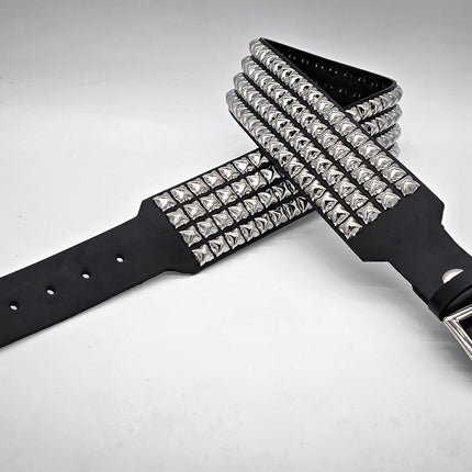 BT143B-GB 4 ROW PYRAMID STUDDED BELT WITH NARROW HEAD GARRISON BUCKLE