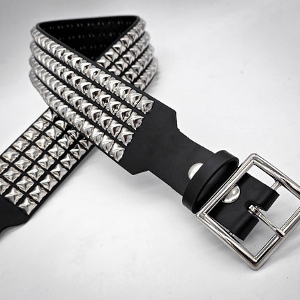 BT143B-GB 4 ROW PYRAMID STUDDED BELT WITH NARROW HEAD GARRISON BUCKLE