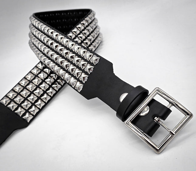 BT143B-GB 4 ROW PYRAMID STUDDED BELT WITH NARROW HEAD GARRISON BUCKLE