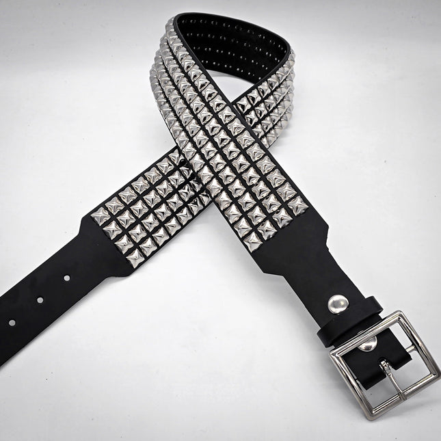BT143B-GB 4 ROW PYRAMID STUDDED BELT WITH NARROW HEAD GARRISON BUCKLE