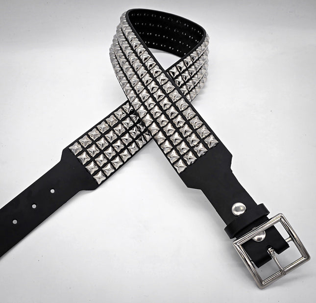 BT143B-GB 4 ROW PYRAMID STUDDED BELT WITH NARROW HEAD GARRISON BUCKLE