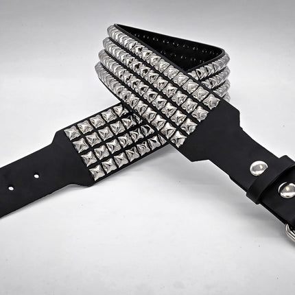 BT143B-SIL 4 ROW PYRAMID STUDDED BELT WITH NARROW HEAD ROLLER BUCKLE