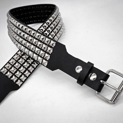 BT143B-SIL 4 ROW PYRAMID STUDDED BELT WITH NARROW HEAD ROLLER BUCKLE