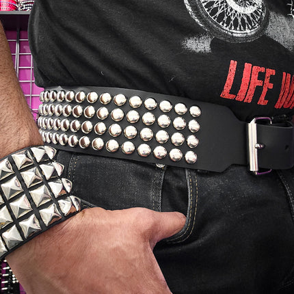 BT143B-RND-GB 4 ROW ROUND STUDDED BELT WITH NARROW HEAD ROLLER BUCKLE