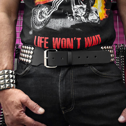 BT143B-RND-GB 4 ROW ROUND STUDDED BELT WITH NARROW HEAD ROLLER BUCKLE