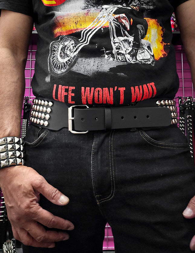 BT143B-RND-GB 4 ROW ROUND STUDDED BELT WITH NARROW HEAD ROLLER BUCKLE
