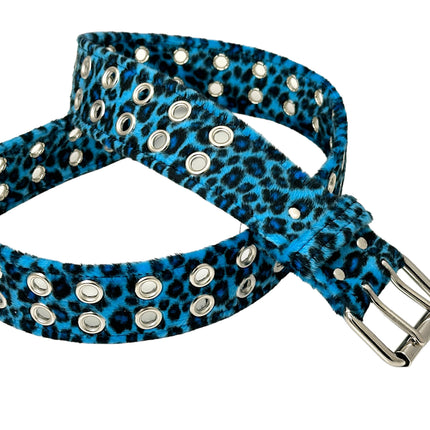 BT145L-LEOPARD FUZZY FABRIC 2 ROW GROMMET BELT