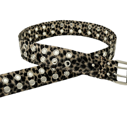 BT145L-LEOPARD FUZZY FABRIC 2 ROW GROMMET BELT