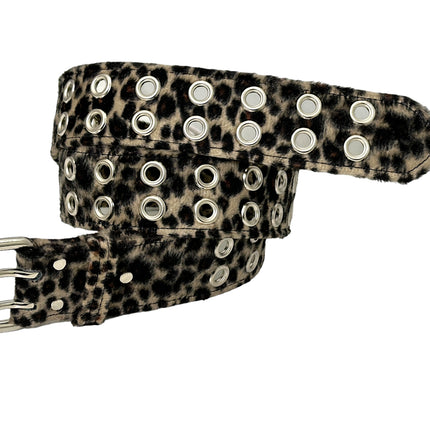 BT145L-LEOPARD FUZZY FABRIC 2 ROW GROMMET BELT