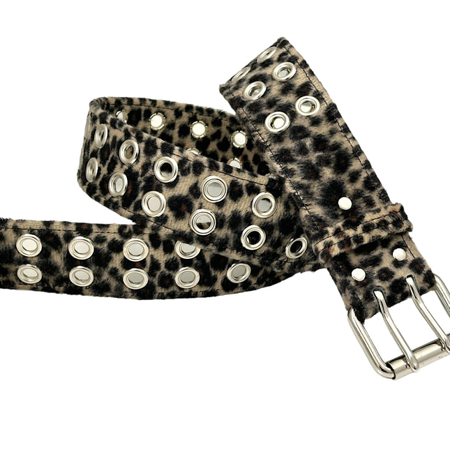 BT145L-LEOPARD FUZZY FABRIC 2 ROW GROMMET BELT