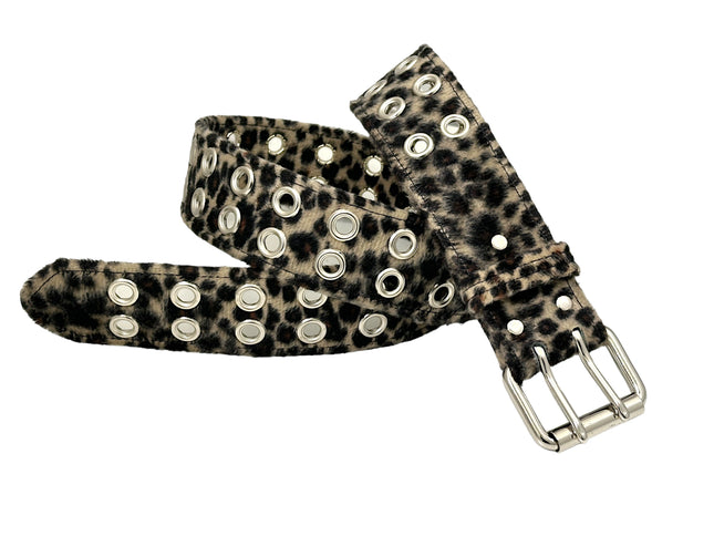 BT145L-LEOPARD FUZZY FABRIC 2 ROW GROMMET BELT