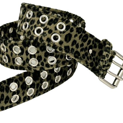 BT145L-LEOPARD FUZZY FABRIC 2 ROW GROMMET BELT