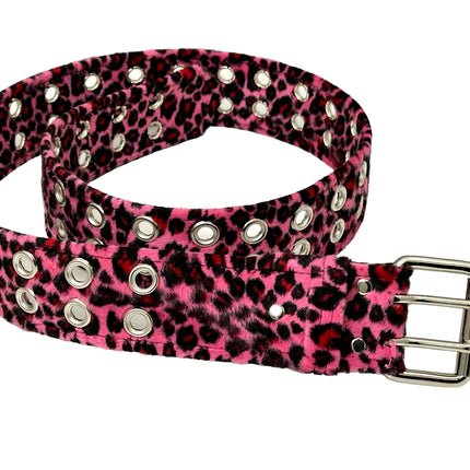 BT145L-LEOPARD FUZZY FABRIC 2 ROW GROMMET BELT