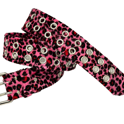 BT145L-LEOPARD FUZZY FABRIC 2 ROW GROMMET BELT