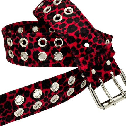 BT145L-LEOPARD FUZZY FABRIC 2 ROW GROMMET BELT