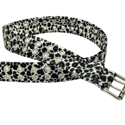 BT145L-LEOPARD FUZZY FABRIC 2 ROW GROMMET BELT