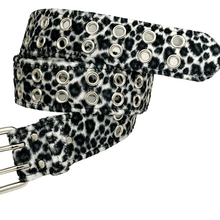BT145L-LEOPARD FUZZY FABRIC 2 ROW GROMMET BELT