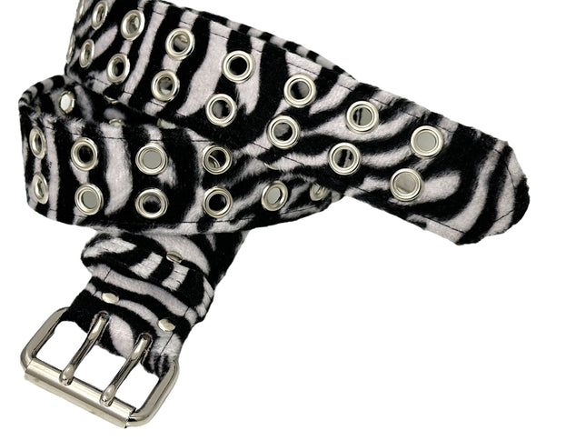 BT145L-LEOPARD FUZZY FABRIC 2 ROW GROMMET BELT
