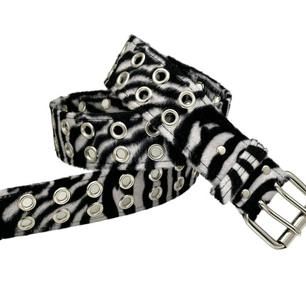 BT145L-LEOPARD FUZZY FABRIC 2 ROW GROMMET BELT