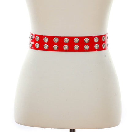 BT145P-RED 2 ROW EYELET RED PATENT LEATHER BELT