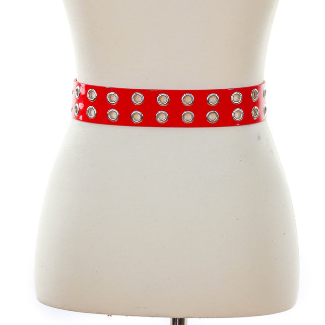 BT145P-RED 2 ROW EYELET RED PATENT LEATHER BELT