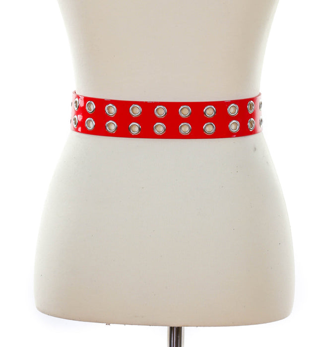 BT145P-RED 2 ROW EYELET RED PATENT LEATHER BELT