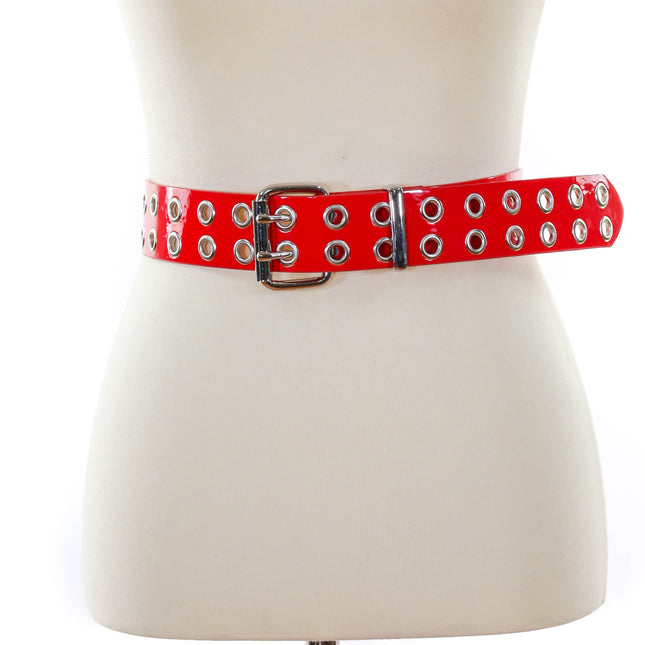 BT145P-RED 2 ROW EYELET RED PATENT LEATHER BELT