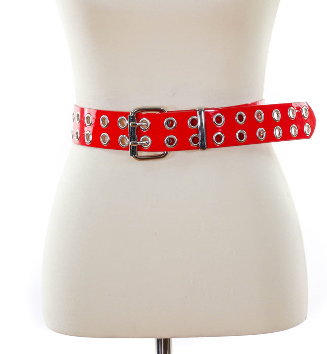 BT145P-RED 2 ROW EYELET RED PATENT LEATHER BELT